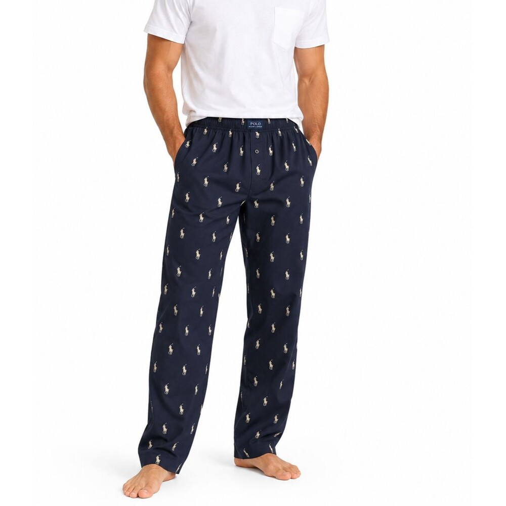 Men's Polo Ralph Lauren Sleep Pants XL Navy Blue Logo Print Lounge PJs Comfort